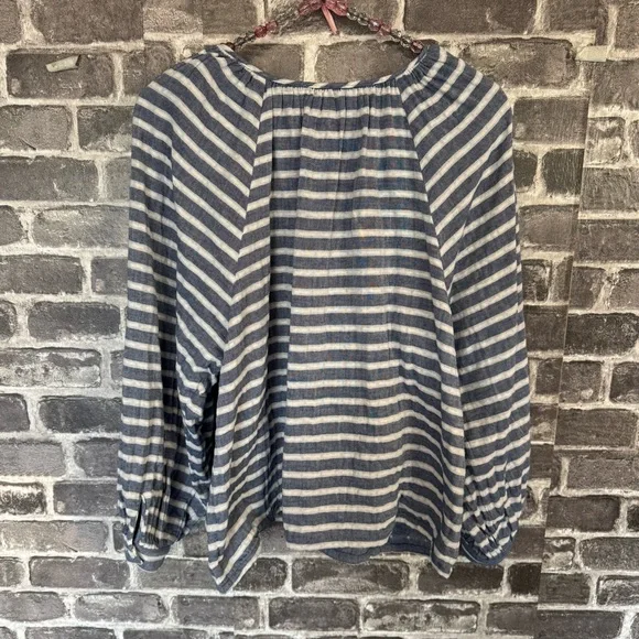 Emerson Fry FRANCES BLOUSE BLUE IVORY SAILOR STRIPE shirt top button front - Picture 10 of 11